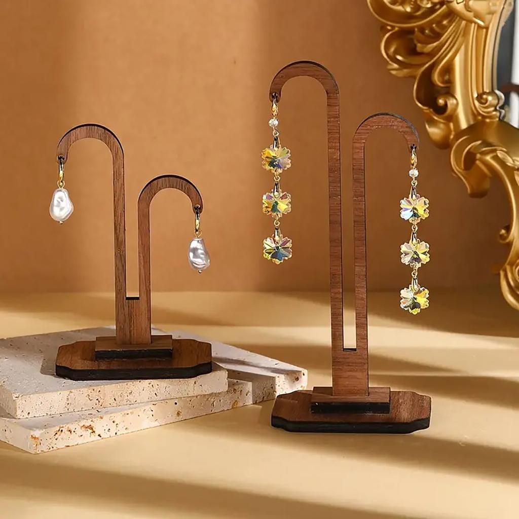 Wooden Hook Earring And Necklace Display Stand Jewelry Organizer Rack For Desktop Use