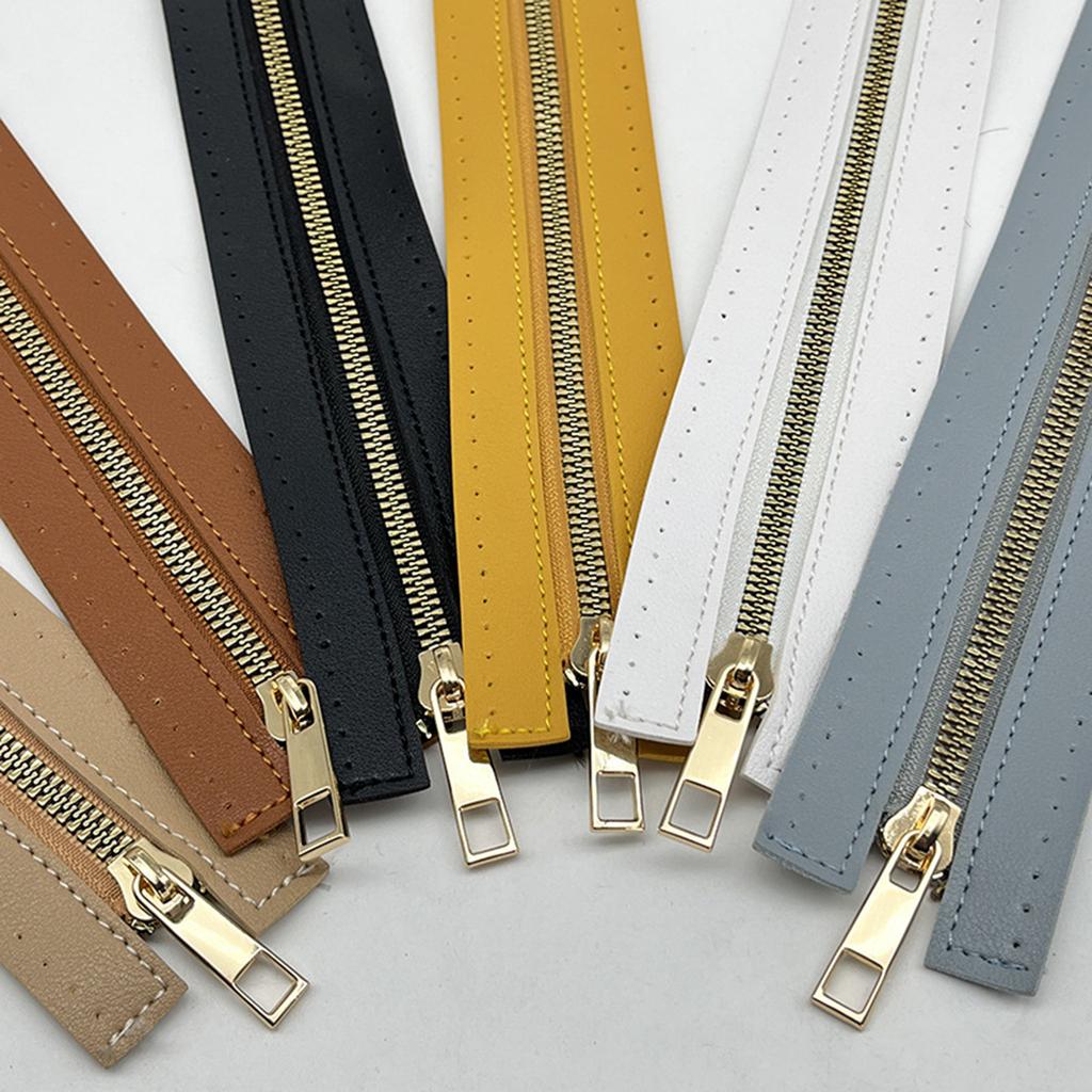 30cm PU Leather Zipper with Holes Metal Zipper DIY Zipper Replacement Hardware Zipper Accessories for Sewing Handbag