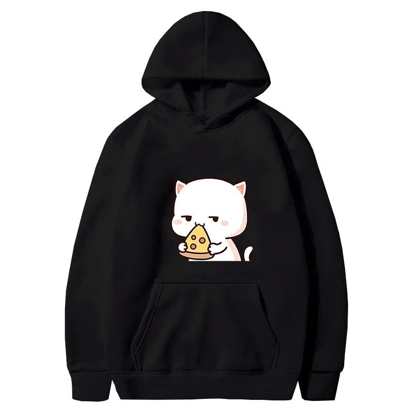 Симпатичные толстовки с капюшоном в виде персикового кота Mochi, хлопковые толстовки с длинными рукавами, каваи, молочные, мокко, плюшевые мишки, пуловеры с карманами и карманами, уличная одежда для пар L