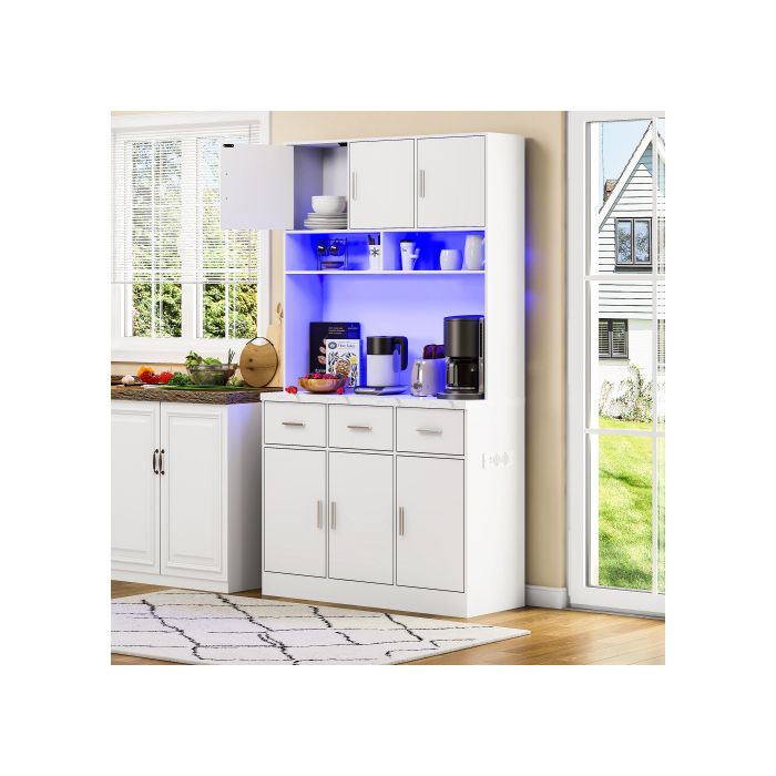 Buffet Multifonctionnel - MUVOE - 100x40x180 Cm - Éclairage LED - 3 Tiroirs - Design Moderne