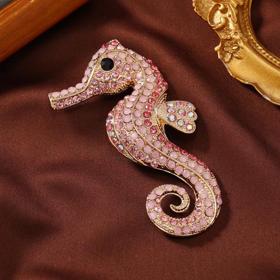 Seahorse Brooch Retro Style Autumn Winter Rhinestones Pin Fine Craftsmanship Lapel