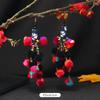 Retro contrasting pom-pom earrings, exaggerated personality, bohemian vacation long fringed temperament earrings for women