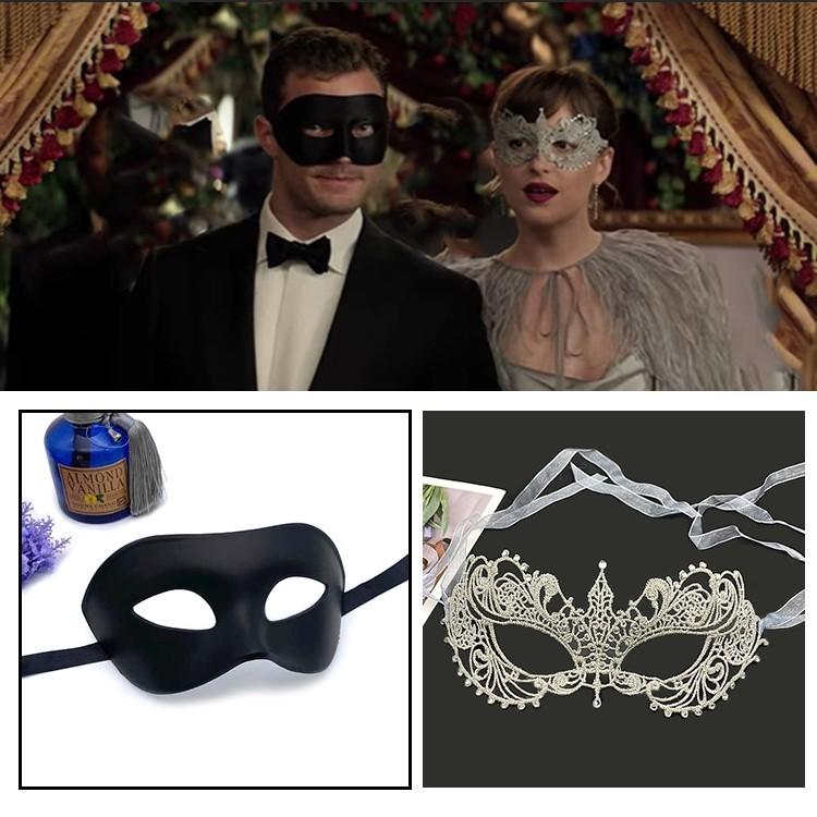 Mask Couple Halloween Set With Rhinestones And Lace For Holiday Party Costumes