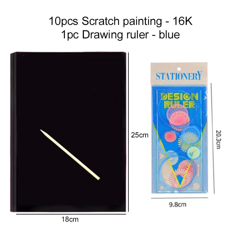10PCS Scratch Paper Notebook Black DIY Rainbow Art Paper Template Card Neon Scratch Book with Wood Stick Student Rewards TMZ