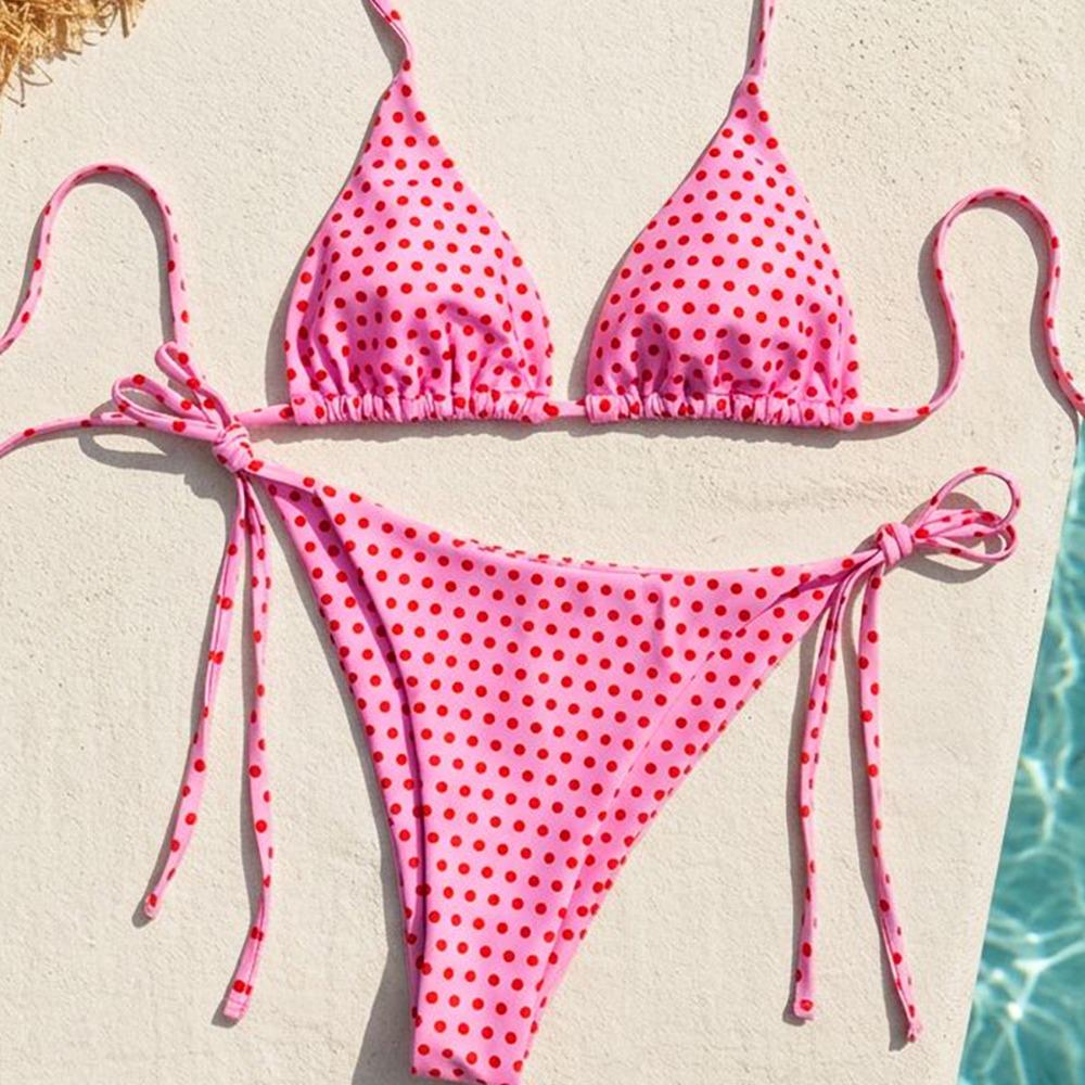Dot Polka Tie Side Women Bikini Set Sexy Split Triangle Swimsuit For Beach Spa Multi Colors