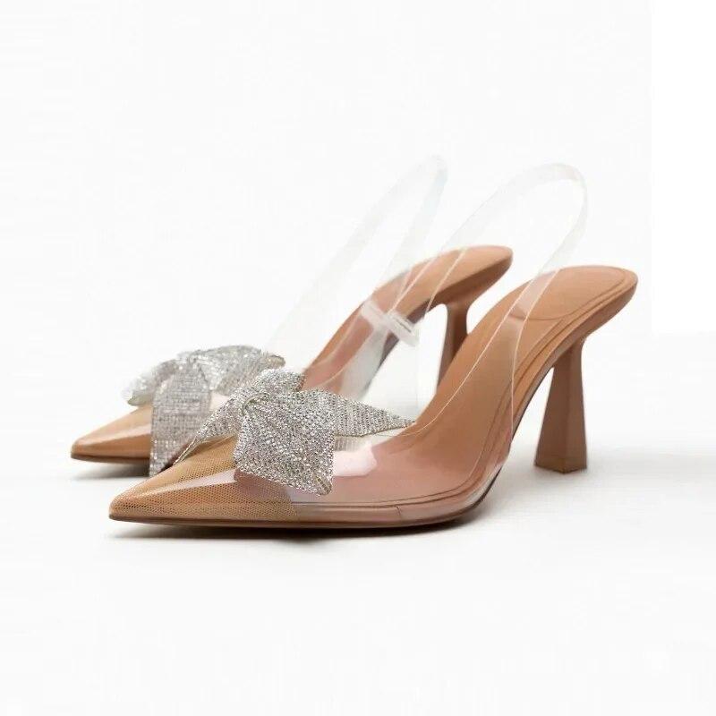 Women's Pointed Head High Heeled Sandals Summer 2024 Sexy Woman Shoes Fashion Pearl Decoration Slingback Woman Pumps