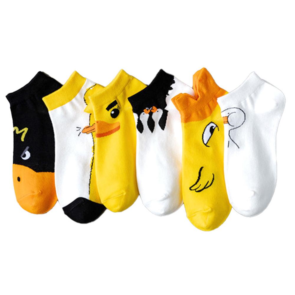 6 Pairs Cartoon Duck Pattern Women Short Socks Fashionable College Style Design Soft Comfortable Breathable Casual Socks