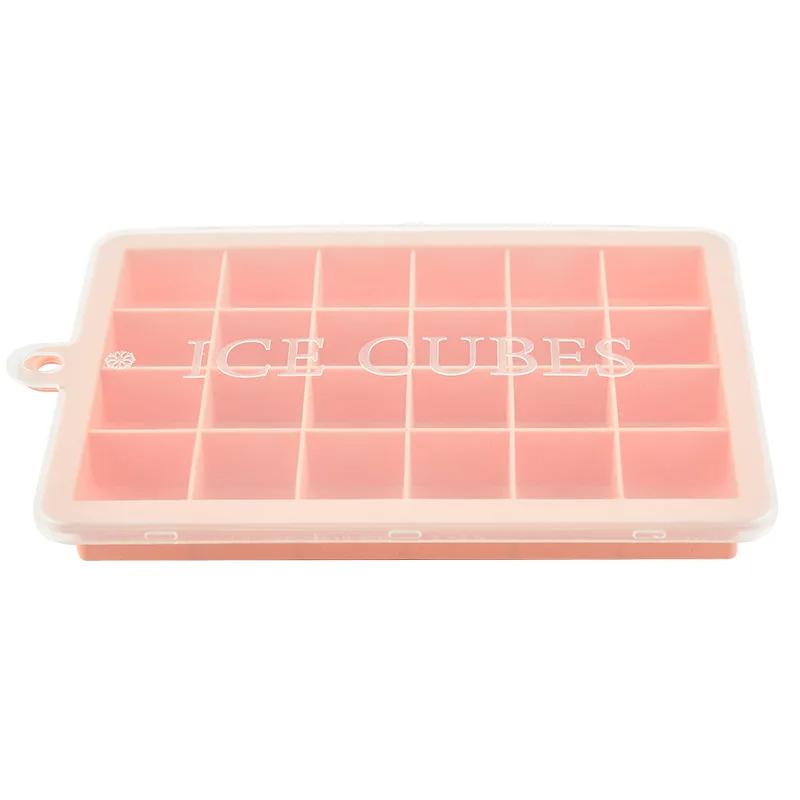 

Venlohome 24 Ice Cube Tray Пищевой силиконовый Ice Cube Maker Mold с крышкой для мороженого, шоколада, вечеринки, виски, коктейля, напитка розовый