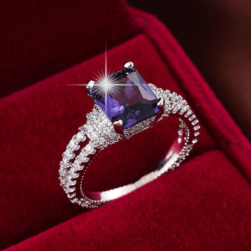 Elegant Zirconium Copper Geometric Square Ring - Shiny, Fashionable Women s Jewelry Size 6