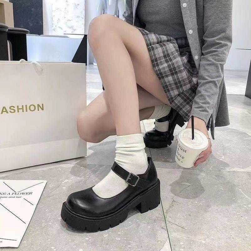 Kleine Lederschuhe Damen Britische Lolita-Schuhe mit hohem Absatz Neue JK-Schuhe Plateau-Schuhe mit dickem Absatz Retro Mary-Jane-Schuhe