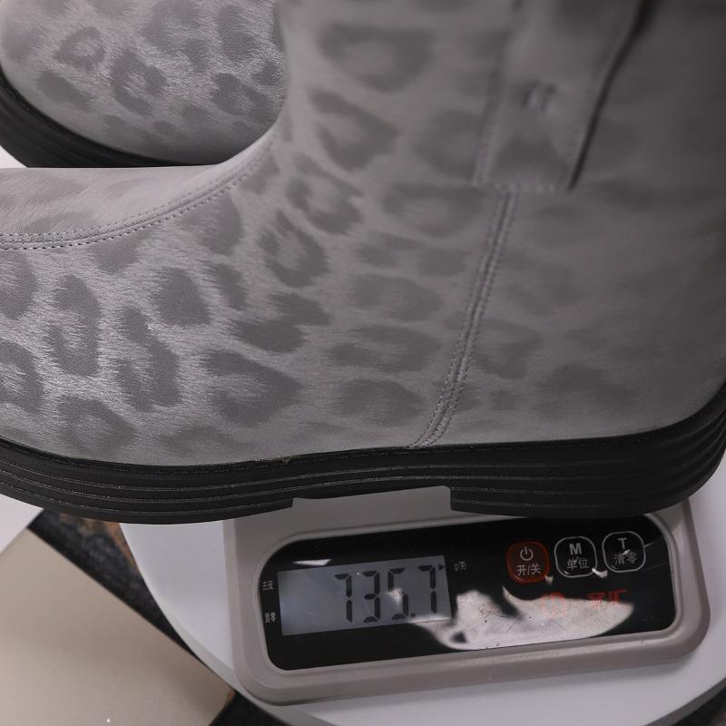 European and American foreign trade large size short leather cowboy boots women's cross-border leopard print rear zipper thin knight Martin boots