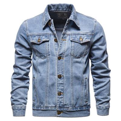 Cotton Men Denim Jacket  Casual Solid Color Lapel Single Breasted Jean Jackets Autumn Long Sleeve Mens Coat Top
