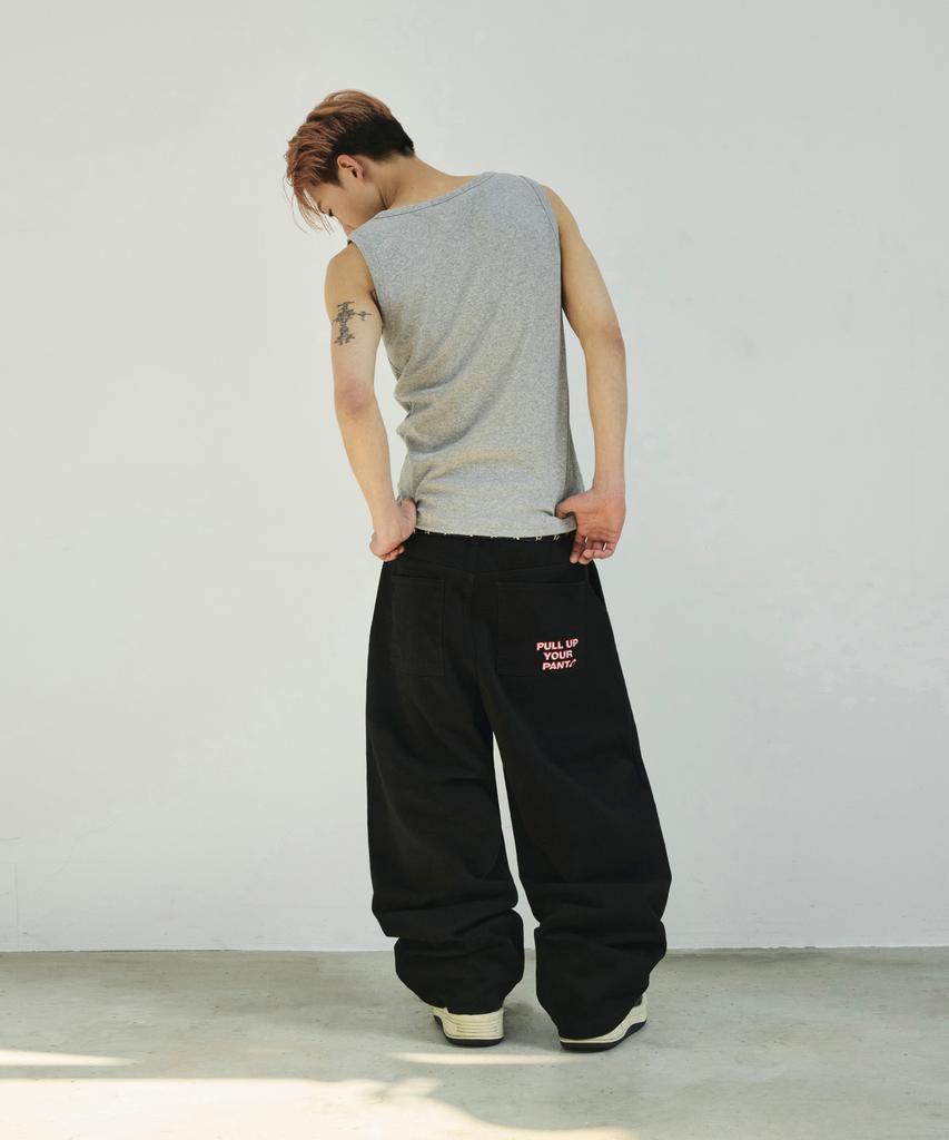 SCALLYWAG [Ryu Jung-Ran × Skelly Wung] Pull Up Straight Cotton Pants [Black]
