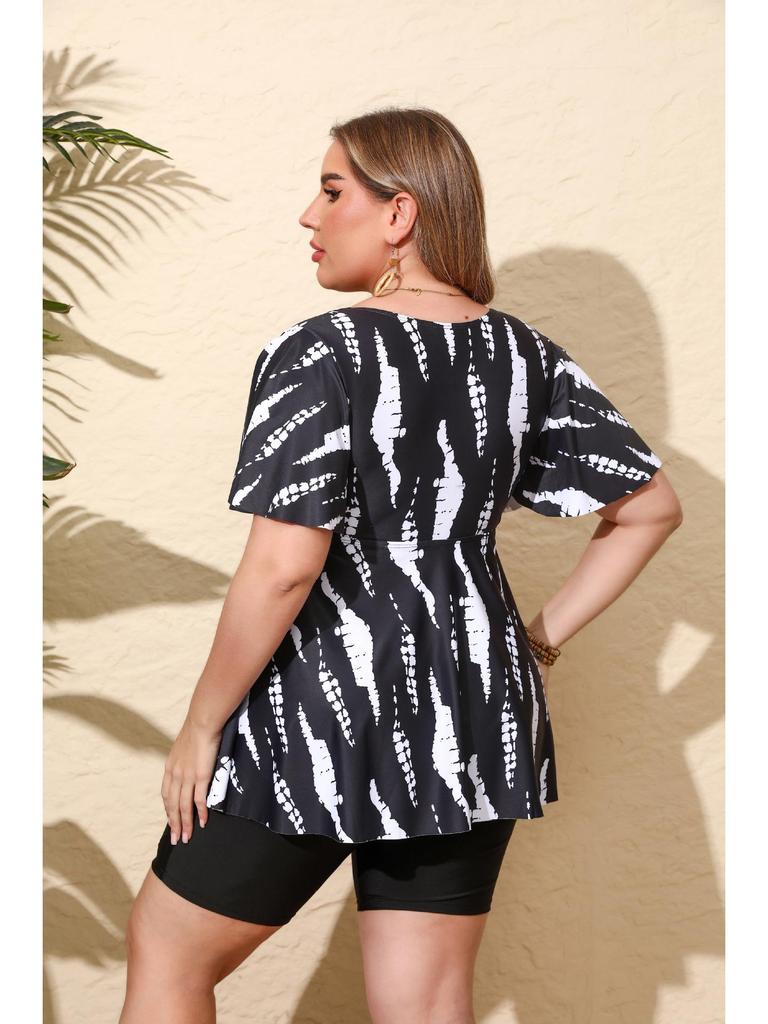 Vetacats25 Plus Size Women's European American Print Tankini Swimsuit