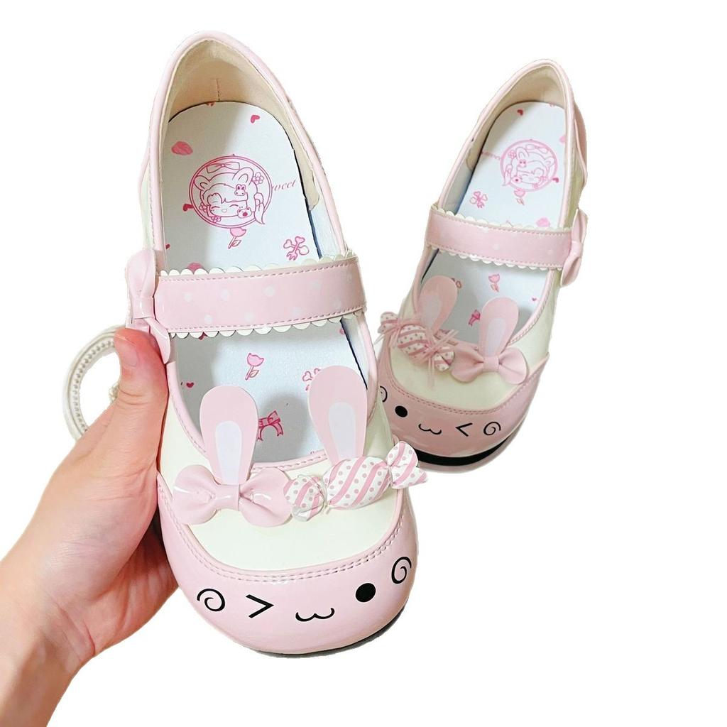 Lo shoes flat single shoes female sweet cute pink spot bow big head kitten jk uniform shoes