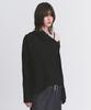 PLACE STUDIO High-Neck Button Eyelet Detail Ribbed Semi-Oversized Long-Sleeve Hoodie [Black]