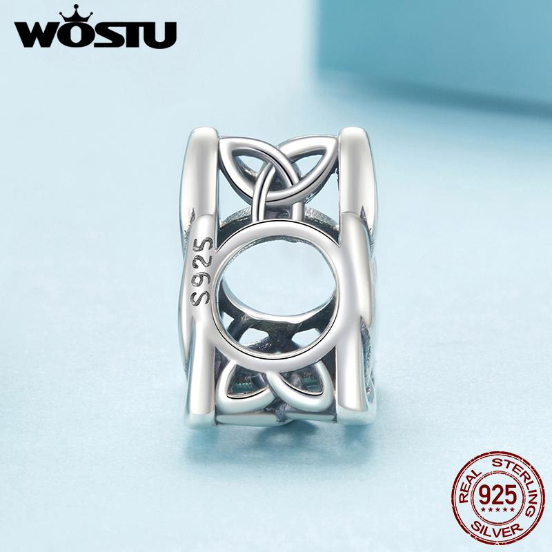WOSTU 925 Silver Hollow Celtic Knot Charms Snake Pendant Oxidized Love Beads Fit Bracelet DIY Necklace Jewelry