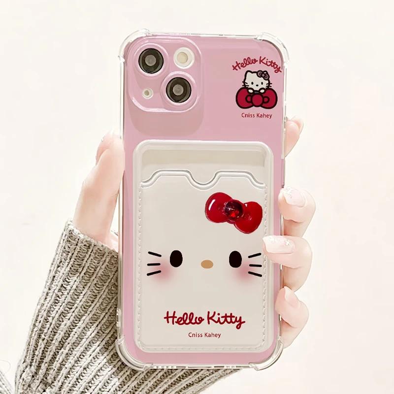 3D Bow Hello Kitty Bracelet Case For Iphone 13 12 11 Pro Max XR X XS Max 6 6S 7 8 Plus 13 Mini 17 Pro Max 5G Card Holder Cover
