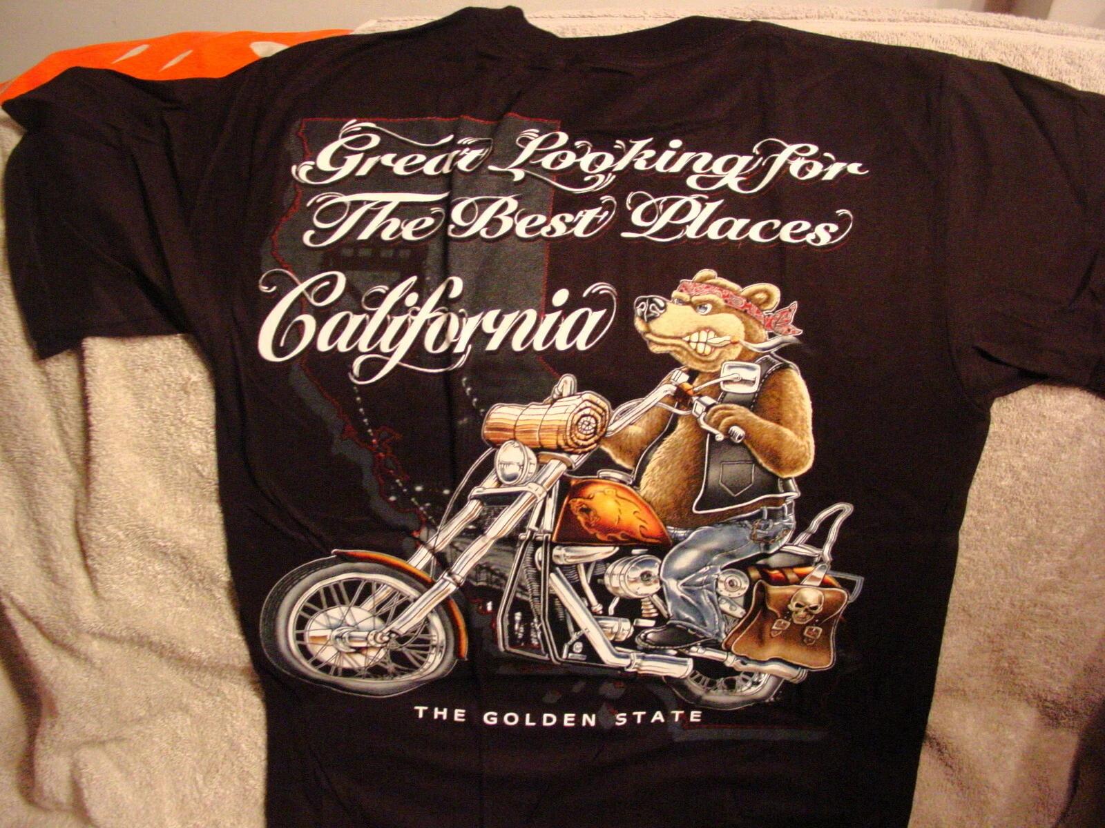 BEAR RIDING MOTORCYCLE CALIFORNIA THE GOLDEN STATE SKULL T-shirt 4XL