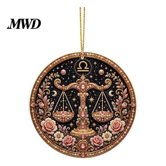 Durable Acrylic Decor 2D Flat Pearl Painting Ornament, Double Sided Zodiac Theme Hanging Gem Valentine Day Gift Art Craft, Rhinestone Beads