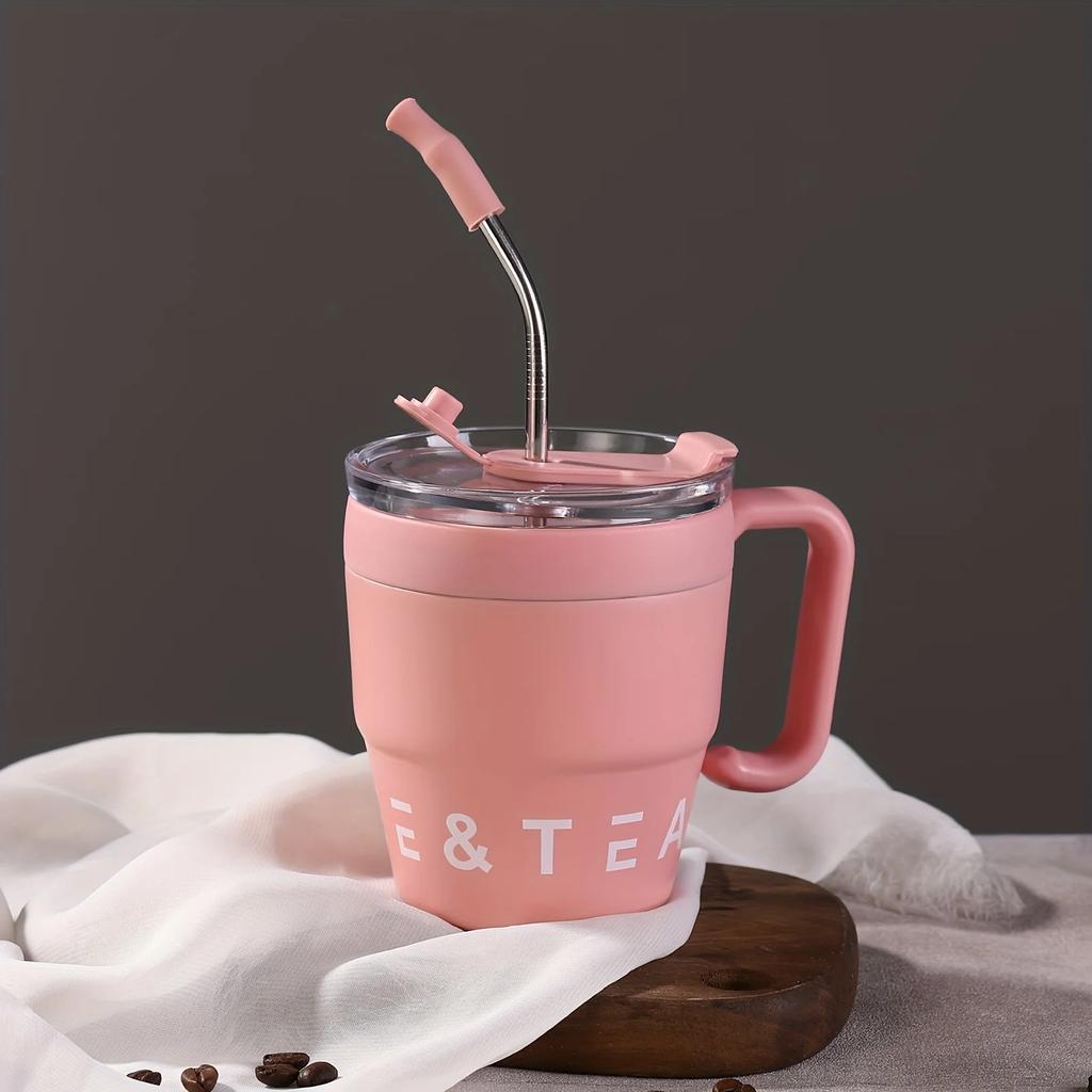 480ml Kaffeetasse Edelstahl Isolierbecher Kalte Heiße Getränke Wasser Tee Milch Büro Externer Strohdeckel Tragbarer Wasserbecher