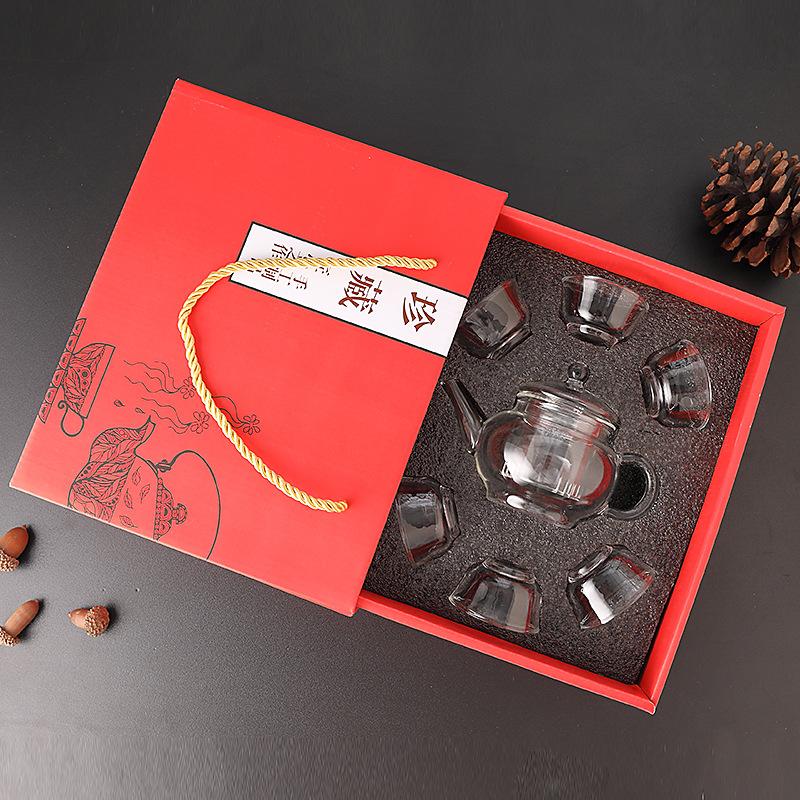 Glass Tea Set, Full Set of Gift Boxes, Household High Temperature Resistant Kung Fu Teapot, Teacup, Souvenir Gift, Small Gift
