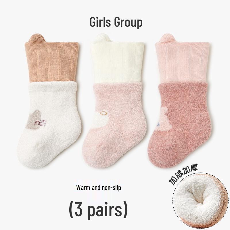 Autumn Winter Warm Mid-Calf Baby Socks - Seamless Cartoon Stripes for Infants & Toddlers