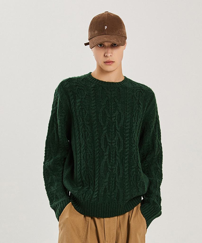 ADHOC Unisex Cable Pullover (Dk-Green) (Hzalk82-68)