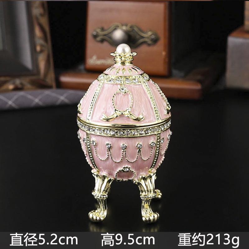 

Faberge Style Enamel Egg Jewelry Box,Crystal & Pearl Inlaid Jewelry Box with Stand, Vintage Decorative Ornament розовый