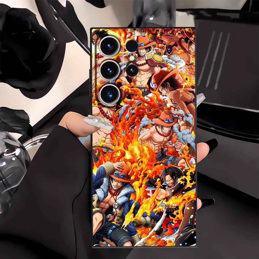 One Piece Luffy Ace Black Soft Phone Cover Case for Samsung Galaxy S25 Edge S21 FE S24 Plus S20 S23 Ultra