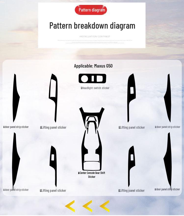 19-21 GAC MAXUS G50 Carbon Fiber Interior Protective Film: Anti-Scratch & Anti-Kick Console/Door Stickers
