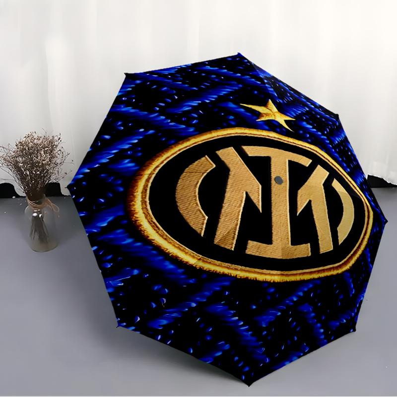 Inter Milan logo Print Automatic Umbrella, 8 Rib Iron Frame, Plastic Handle, Suitable for Outdoor Travel &Daily , Ideal Gift