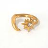 Luxury Stainless Steel Ring for Women Design Gold Color Stars Moon Inlaid with Zircon Adjustable Stacked Rings Banquet Jewelry