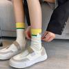 Japanese Style Women Y2K Girl Cotton Crew Socks Harajuku Sweet Love Label Colorblock Ribbed Knit Middle Tube Calf Socks