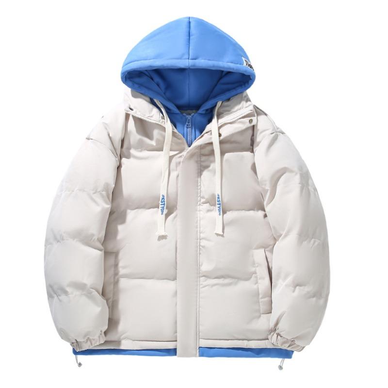 Men's cotton clothes fashion student thickened bread clothes jacket hooded warm cotton-padded clothes fake two-piece cotton-padded clothes men