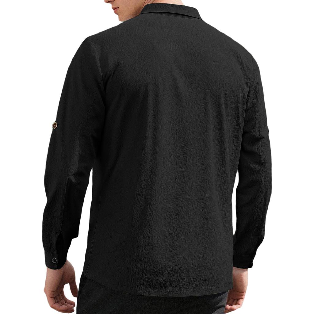 Mens Cotton Linen Shirt Spread Collar Spring Fall Button Down Shirt Lightweight Breathable Casual