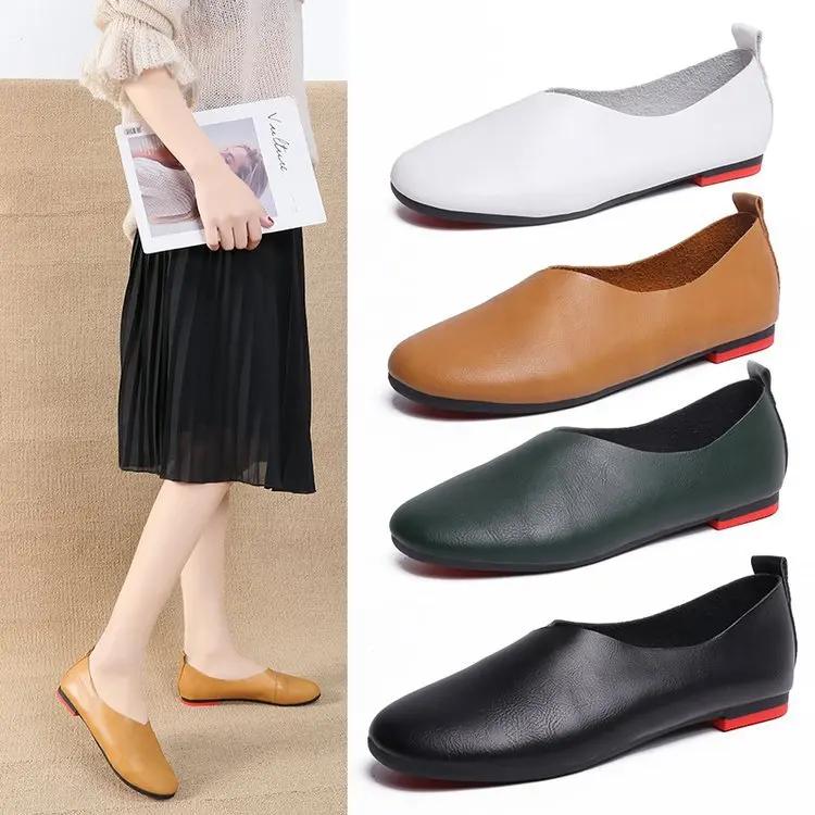 Women's Flat Shoes Handmade Women Shoes 2025  Spring/autumn New Vintage Slip On Loafers Plus Size Female Shoes