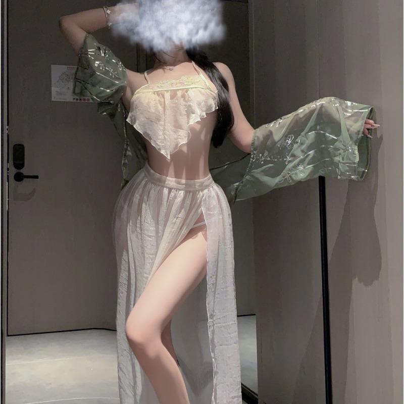 Fun underwear antique sexy Hanfu perspective belly pocket pure desire jade ring uniform role-playing large size uniform suit