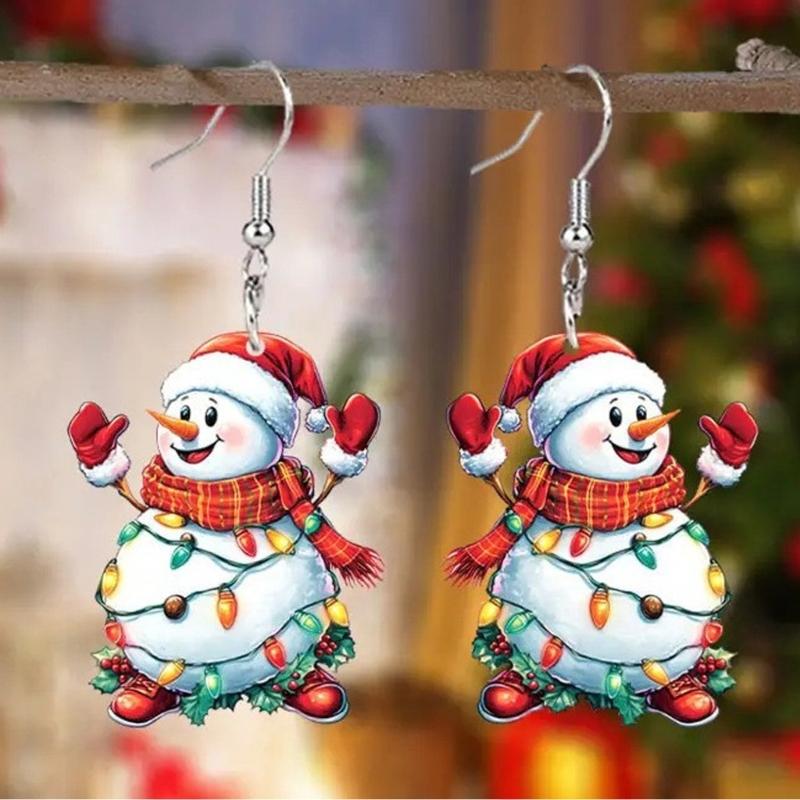 Stylish Snowman Ear Jewelry Acrylic Texture Party Earrings Fashion Geometric Pendant Accessories for Party and Daily