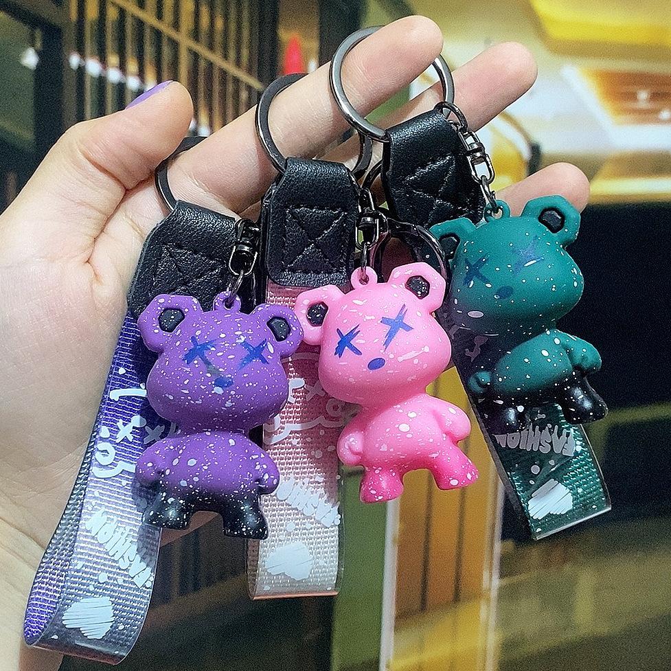 Starry Sky Change Violent Bear Keychain Colorful Splashing Ink Bear Doll Bag Pendant Car Keychain Gift
