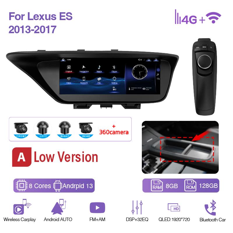 For Lexus ES 2013-2017 10.25inch GPS Navigation Radio Android12 8+256G 8Core CarPlay 4G 360Camera Car Multimedia Video Player