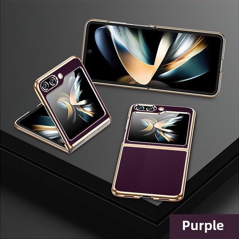 Gold and Silver Frame Electroplated PU Leather Phone Case for Samsung Z Flip 7 6 5 Flip6 Flip5 Flip4 Flip7 Protective Cover