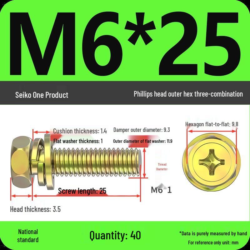 Concave Head Hexagon Combination Bolt Set with Spring Washer and Gasket - 3 Pieces