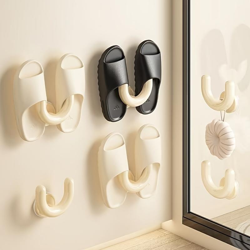White Suction Cup Shoe Rack, Wall-Mounted Slipper Organizer for Bathroom and Shower, Practical Slipper Hook, Utility Hooks