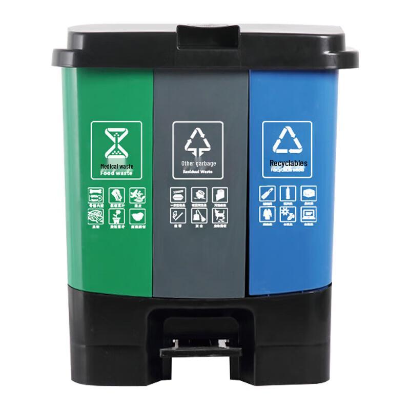 Foot Pedal Three-Category Recycling Bin 40L