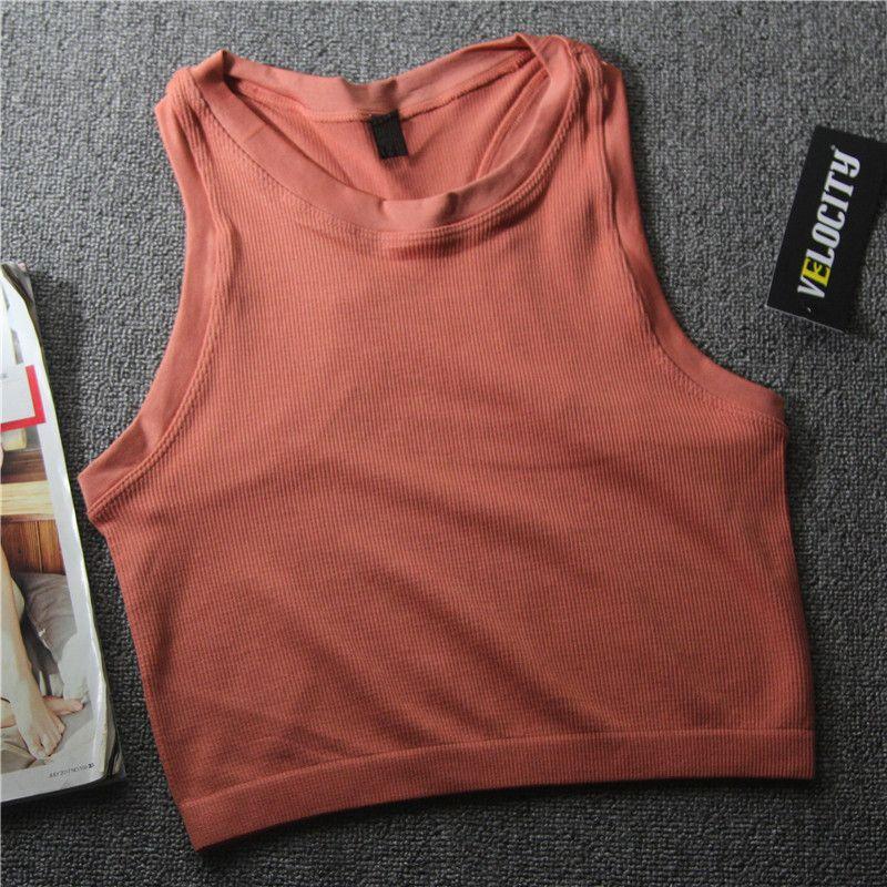 Ribbed Gym Training Running Yoga Exercise Vest Orange M