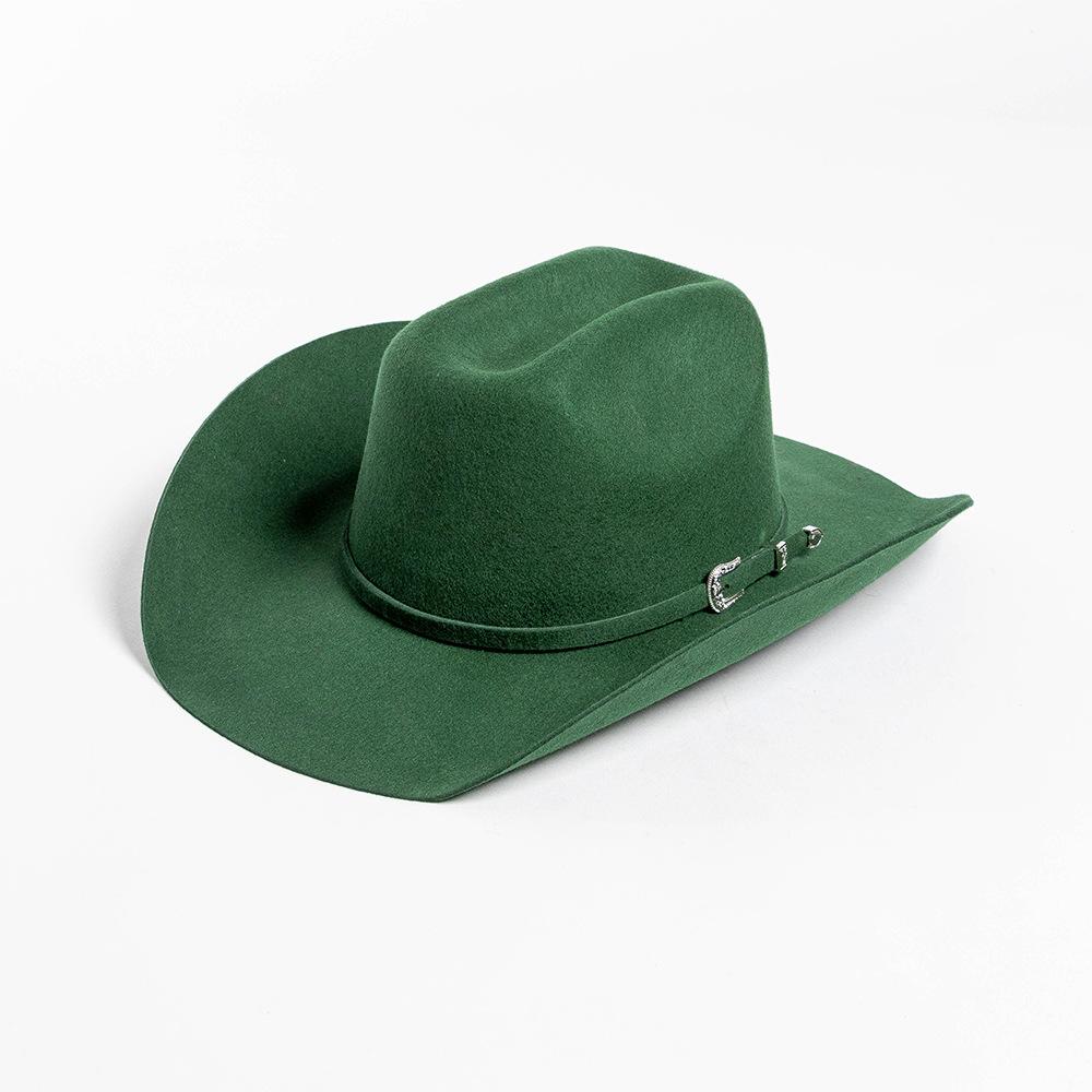 Autumn And Winter New Fashion Belt Buckle Decorative Wool Woolen Edge Wide Brim Jazz Hat Outdoor Warm Concave Top Hat