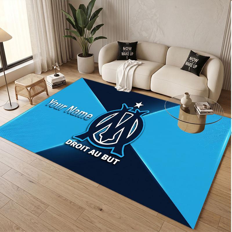 Custom Rug Olympique Marseille FC Pattern Print Name Text Soft Non‑Slip Floor Carpet for Home Indoor Decoration
