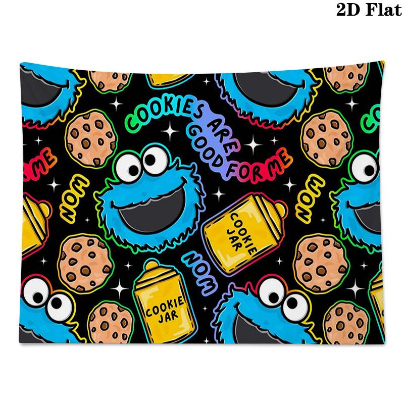 Cookie Monster Cartoon Wall Tapestry Aesthetic Wall Hanging Printed Fabric Blanket Decorative Tapestries for Bedroom Living Room Home Decor