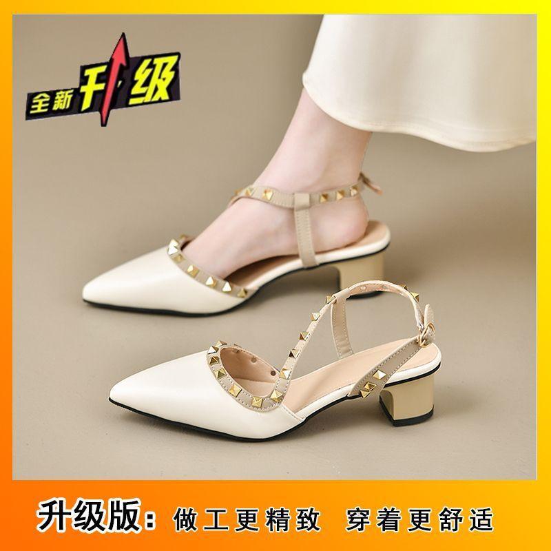 Fashion Mid-heel Toe Professional High Heels New French Spike Pointed Toe Niche Fashion Sandals for Summer 2025